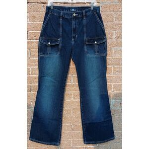 Vintage Gasoline  Women Hig Rise Waist Flare Jeans Dark Denim Sz 11/12 Y2K , 90s